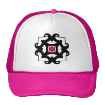 Gullig kaleidoscopic svart- och shock rosaemblem trucker keps
