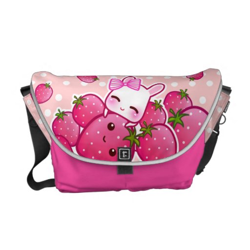 Gullig kanin med kawaiijordgubbar messenger bag