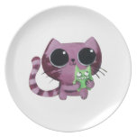 Gullig kattunge med det lite gröna monster dinner plates