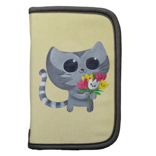 Gullig kattunge och blommor organizers