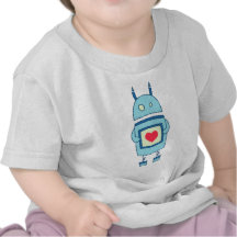 Gullig klumpig robot för blått med hjärtababyen t shirts
