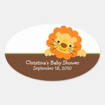Gullig lejon baby showerOvalklistermärke