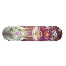 Gullig lockig purpurfärgad hårbrudillustration skateboard