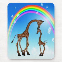 Gullig mamma & babygiraff & regnbåge mus mattor