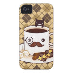 Gullig mustaschkaffekopp på brun argyle iPhone 4 skal
