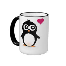 Gullig pingvintecknad kaffe muggar