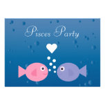 Gullig Pisces fisk & party för hjärtaZodiachav Anpassade Inbjudan