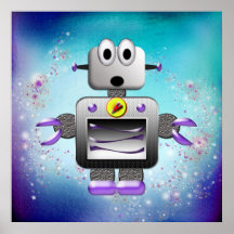 Gullig Retro robotlila- & blåttaffisch