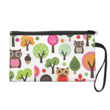 Gullig retro wristlet för mönster för ugglafågeltr