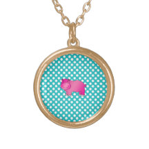 Gullig rosa flodhästturkospolka dots personliga halsband