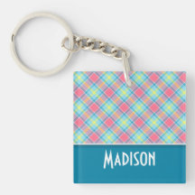 Gullig rosa- och blåttpläd keychains