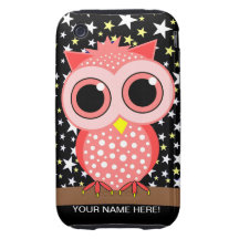 gullig rosa prickig uggla tough iPhone 3 cases