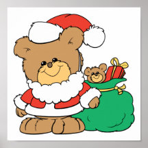 Gullig Santa björn och leksaksäck Affischer