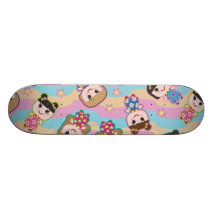 Gullig Skateboard för dockavektormönster