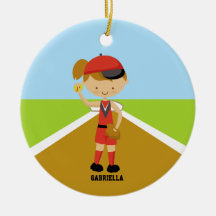 Gullig softballspelare i röd & svart prydnad julgranskula