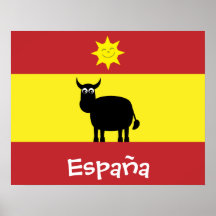 Gullig spansk tjur, flagga & le solaffischen