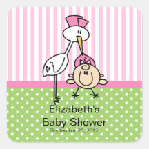 Gullig Storkflickababy shower Fyrkantiga Klistermärken