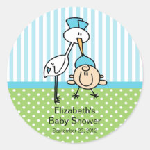 Gullig Storkpojkebaby shower Klistermärken