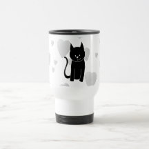 Gullig svart katt med Hearts. Mugg