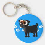 Gullig svart mops Keychain - blått Nyckelring
