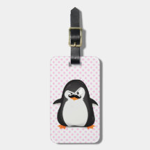 Gullig svart vitpingvin och rolig mustasch luggage tag