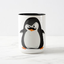 Gullig svart vitpingvin och rolig mustasch kaffe mugg