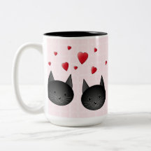 Gullig svarta katter med hjärtor, på bleken - rosa mugg