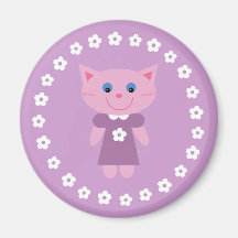 Gullig tecknadkatt på en nätt lila magnet kylskåps magneter