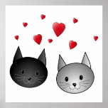 Gulliga svart och gråa katter, med Hearts. Affisch