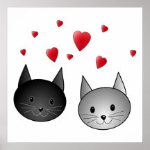 Gulliga svart och gråa katter, med Hearts. Affisch
