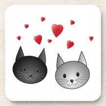 Gulliga svart och gråa katter, med Hearts. Kopp Underlägg