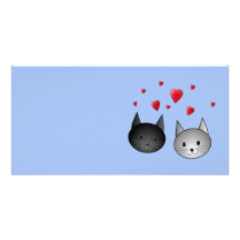 Gulliga svart och gråa katter, med Hearts. Anpassade Foto Kort