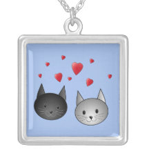 Gulliga svart och gråa katter, med Hearts. Anpassningsbar Halsband