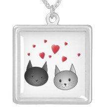 Gulliga svart och gråa katter, med Hearts. Skräddarsydda Halsband