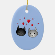 Gulliga svart och gråa katter, med Hearts. Jul Dekorationer