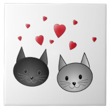 Gulliga svart och gråa katter, med Hearts. Keramiska Plattor
