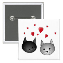 Gulliga svart och gråa katter, med Hearts. Knappar Med Nål
