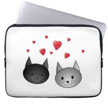 Gulliga svart och gråa katter, med Hearts. Datorskydds Fodral