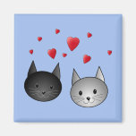 Gulliga svart och gråa katter, med Hearts. Kylskåps Magneter