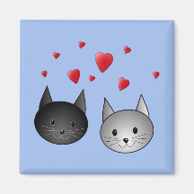 Gulliga svart och gråa katter, med Hearts. Kylskåps Magneter