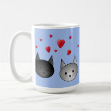 Gulliga svart och gråa katter, med Hearts. Kaffe Muggar