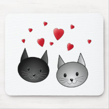 Gulliga svart och gråa katter, med Hearts. Musmattor