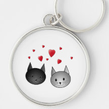 Gulliga svart och gråa katter, med Hearts. Nyckelring