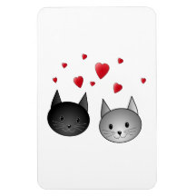 Gulliga svart och gråa katter, med Hearts. Rektangulära Magneter