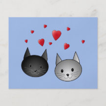 Gulliga svart och gråa katter, med Hearts. Flygblad Designs