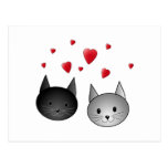 Gulliga svart och gråa katter, med Hearts. Vykort
