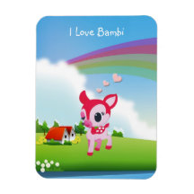 Gulligt älskar jag hjort Bambi med regnbågelandpla Rektangulära Magneter