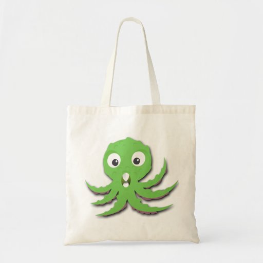 Gulligt grönt havsmonster tote bags