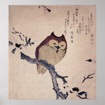 Gulligt le japanskt tryck för uggla print