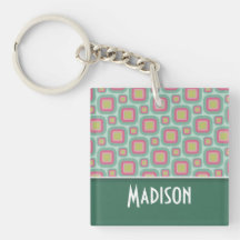 Gulligt Retro mönster för rosor & för Mint Keychain